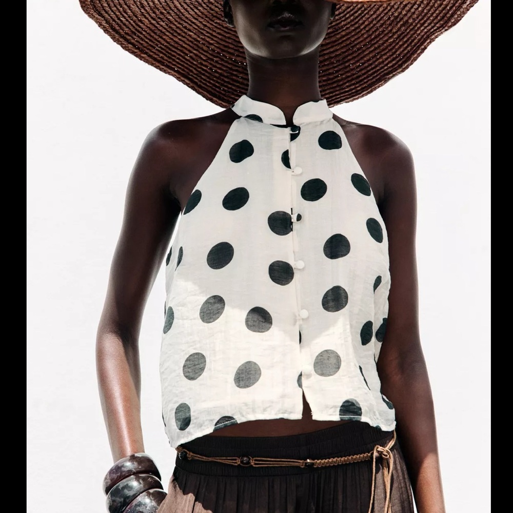 Zara halter Black and White Polka Dot Blouse